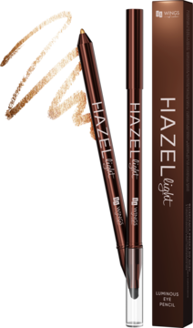 Luminous eye pencil HAZEL light, brązowy z końcówką orzechowego złota, z dwoma błyszczącymi swatche i pudełkiem.