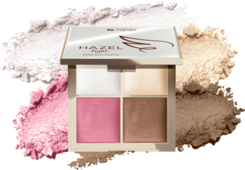 HAZEL LIGHT paleta do konturowania z rozświetlaczami, różem i bronzerem na rozsypanych pudrach.