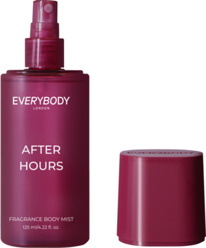 Ciemnoróżowa mgiełka zapachowa EVERYBODY LONDON AFTER HOURS 125ml, butelka z odkręconym korkiem, widok z przodu.