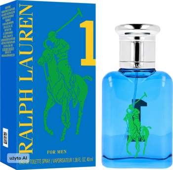 Ralph Lauren Big Pony 1 Blue męska woda toaletowa, niebieska butelka obok pudełka z zielonym logo polo.