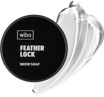 Utrwalające mydło do brwi Wibo Feather Lock w czarnym, okrągłym opakowaniu, z białym logo, na ciemnym tle.
