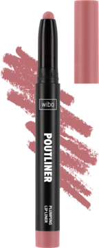 Wibo Poutliner Plumping Lip Liner, różowa konturówka z widoczną końcówką, obok próbka koloru.