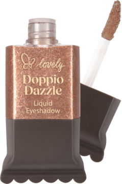 lovely Doppio Dazzle Płynny Cień w błyszczącej butelce z unikalnym dnem, wyjęty aplikator. Różowe złoto.
