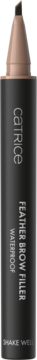 Catrice Feather Brow Filler waterproof w ciemnoszarym pisaku z beżową nakrętką i brązową końcówką, przód.