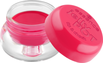 Otwarty, szklany słoiczek balsamu essence jelly POT 20 Got You! do ust i policzków, fuksja, widok z boku.