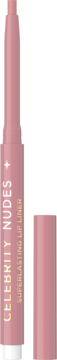 Eveline Cosmetics Celebrity Nudes, różowa matowa konturówka do ust Superlasting z odkrytym sztyftem i skuwką.