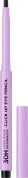 Eveline Cosmetics Better Than Perfect wodoodporna czarna kredka Click Up, fioletowa, otwarta.