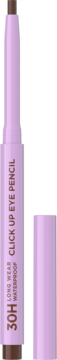 Eveline Cosmetics Better Than Perfect, brązowa automatyczna kredka do oczu, fioletowa obudowa, wieko obok.
