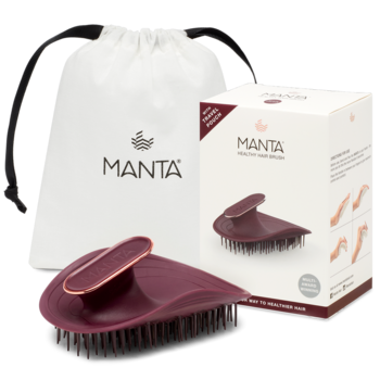 Manta Flexguard, burgundowa szczotka do delikatnego rozczesywania mokrych i suchych włosów, w zestawie z etui i pudełkiem.