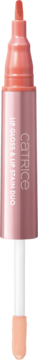 Dwustronny tint i błyszczyk Catrice C01 Apricot Promise. Opakowanie w odcieniu różowego złota, widok z przodu.