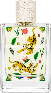 Flakon perfum Style Paris Born To Be Wild 100ml. Przezroczysta butelka z grafiką tygrysów i nakrętką w cętki.