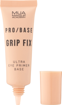MUA PRO/BASE GRIP FIX baza pod cienie, beżowa tubka z widocznym aplikatorem, obok otwarta nakrętka.