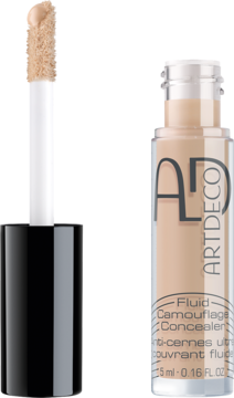 ARTDECO Fluid Camouflage Concealer 05, beżowy korektor w butelce z wyciągniętym aplikatorem.