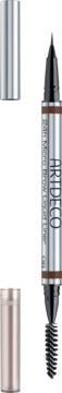 ARTDECO 24h Micro Brow Liner 06, srebrny z brązową, ultracienką końcówką i szczoteczką, widok produktu otwartego.