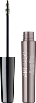Artdeco Brow Filler: brązowy żel do brwi z włóknami i wyjętą szczoteczką, widok z przodu.