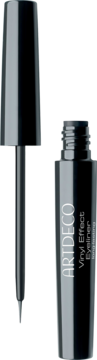 Czarny eyeliner ARTDECO Vinyl Effect z otwartym opakowaniem i wyjętym aplikatorem z cienką końcówką.
