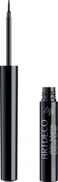ARTDECO 24h Matte Liquid Liner, otwarty, czarny eyeliner z cienkim aplikatorem, widok z przodu.