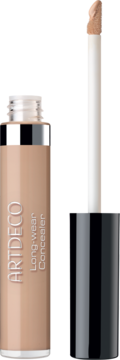 Artdeco Long-wear Concealer Soft Olive, otwarty beżowy korektor z aplikatorem obok, widok z boku.