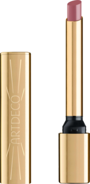 Błyszcząca pomadka Artdeco Lip Shine Stylo Souvenir, otwarta, złota obudowa z logo ARTDECO, różowy sztyft.