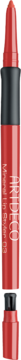 Artdeco Mineral Lip Styler, czerwono-czarna konturówka do ust, pionowy widok na rozmazany produkt.