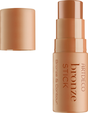 Artdeco Bronze Stick, kremowy bronzer w sztyfcie Tan Era, otwarty, beżowo-brązowy, nakrętka obok.