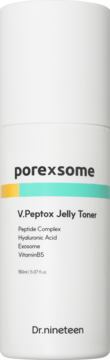Żelowy tonik do twarzy Dr.nineteen porexsome V.Peptox Jelly Toner w białej butelce, widok z przodu.