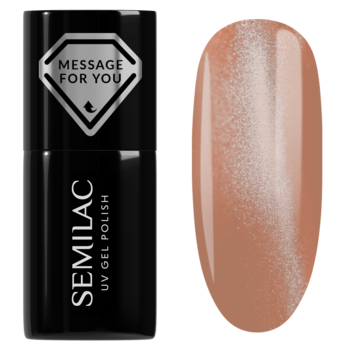 Butelka Semilac 733 Creamy Praline Gloss, magnetyczny lakier hybrydowy, beżowy swatch z efektem blasku.