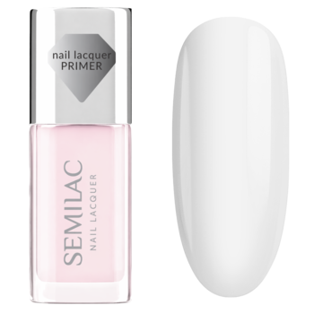 Semilac Blur Base, różowa baza 2w1 pod lakier klasyczny w butelce ze srebrną nakrętką. Obok biały swatch.