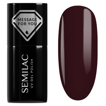 Semilac lakier hybrydowy 740 Deep Plum: czarna butelka z napisem, obok owalny wzornik ciemnej śliwki.