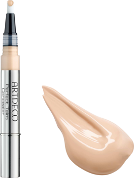 ARTDECO Perfect Teint Concealer, jasnobeżowy rozświetlający korektor w penie, obok smuga.