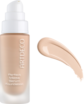 Matujący podkład do twarzy Artdeco Perfect Matte Serum Foundation w butelce, odcień Cool Beige, ze smużką.