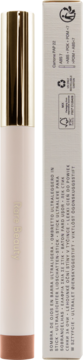 Rare Beauty All Weightless Eyeshadow Stick w jasnoróżowej tubie, złota zakrętka, brązowa podstawa, obok beżowego opakowania z symbolami recyklingu.