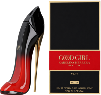 Carolina Herrera Very Good Girl Elixir EDP 50ml. Flakon szpilki czarno-czerwonej z złotym obcasem i czarne pudełko.
