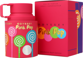 Armaf Odyssey Pink Pop woda perfumowana damska, różowy flakon i pudełko z lizakami, słodki zapach.