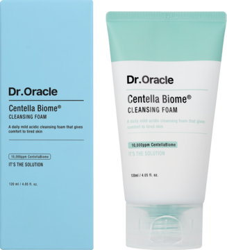 Dr. Oracle Centella Biome pianka oczyszczająca w tubce i kartoniku, widok z przodu, z kompleksem Centella.
