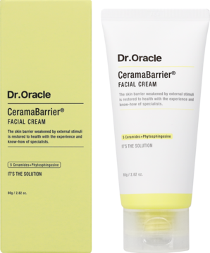 Krem Dr. Oracle CeramaBarrier Facial Cream z ceramidami, w beżowej tubce i pudełku, widok z przodu.