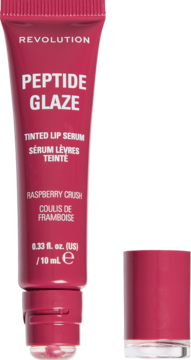 Ciemnoróżowe serum do ust Revolution Peptide Glaze Raspberry Crush, tubka z odkręconą nakrętką.