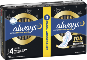 ALWAYS Ultra ,podpaski higieniczne, ze skrzydełkami, na noc, Secure Night,kompozycja-2