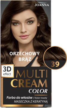 Joanna Multi Cream Color, Orzechowy Brąz 39, farba do włosów z efektem 3D, przód opakowania.
