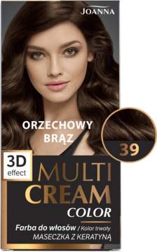 Joanna Multi Cream Color, Orzechowy Brąz 39, farba do włosów z efektem 3D, przód opakowania.