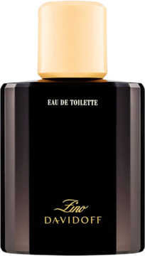 Ciemna, prostokątna butelka Zino Davidoff Eau de Toilette dla mężczyzn, ze złotym korkiem i żebrowanymi bokami.