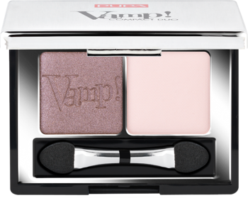 Pupa Vamp! Duo 003 Soft Mauve podwójne cienie, otwarte: shimmery mauve, matowe jasnoróżowe, z aplikatorem.