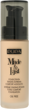 Podkład PUPA Made to Last Oil Free w beżowej butelce z pompką, widok z przodu.