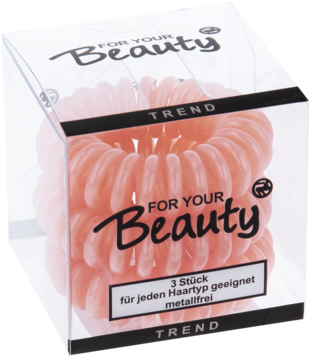 Łososiowe spiralne gumki do włosów, 3 sztuki, metal-free, w przezroczystym opakowaniu For Your Beauty.