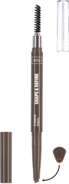 Wibo Shape & Define wodoodporna kredka do brwi nr 2, brązowa, z pędzelkiem i wyprofilowanym sztyftem.