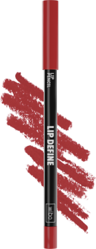 Wibo Lip Define konturówka nr 3 w kolorze intensywnej czerwieni, pionowo, z widocznymi próbkami na tle.