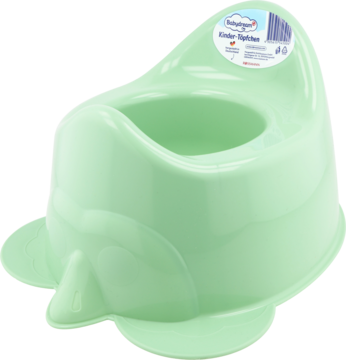 Jasnozielony nocnik dziecięcy Babyglück z gładkiego plastiku, ergonomiczny kształt z zaokrąglonym oparciem, widok z przodu pod kątem.