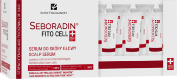 Zestaw Seboradin Fito Cell Serum do skóry głowy, białe opakowanie z 6 ampułkami na porost włosów.