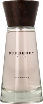 Burberry Touch damska woda perfumowana w smukłej, szklanej butelce z ciemnym, drewnianym korkiem, widok z przodu.