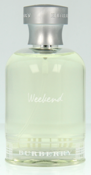 Burberry Weekend cytrusowa woda toaletowa, jasnozielona butelka z srebrnym korkiem, widok frontalny.